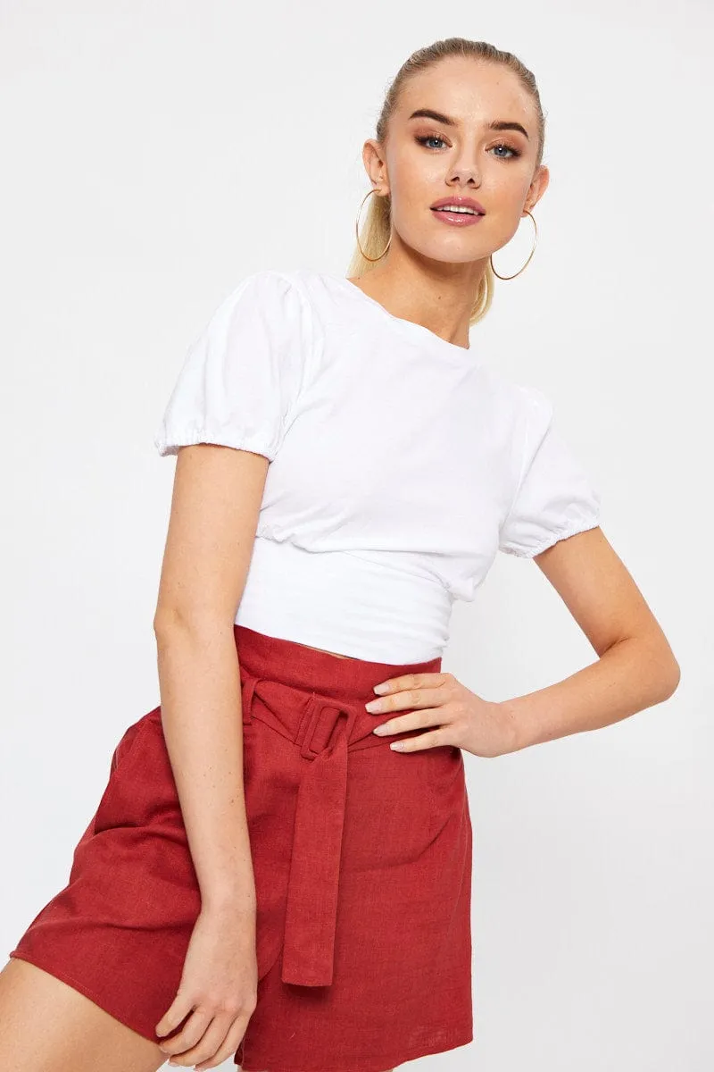 White Short Sleeve Jersey Floral Print Open Back Tie Top